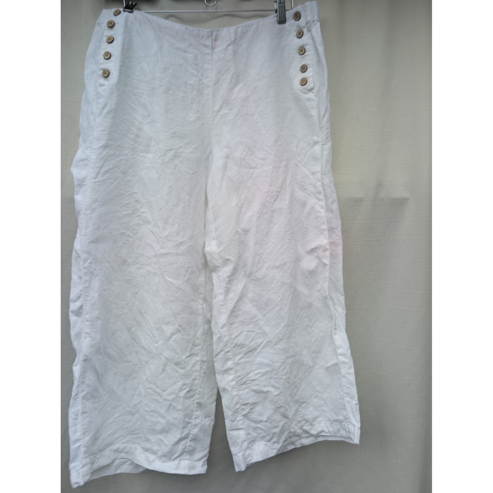 J Jill Love Linen Wide Leg Crop Sailor Button Trousers Coastal Grandmother XL